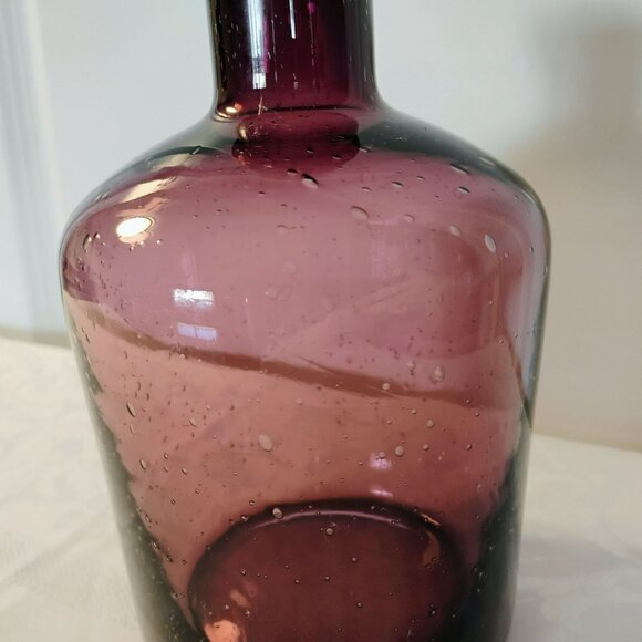 Vintage 1980s Amethyst Hand blown Seeded Bubble Art Glass Vase Jar, Purple Blown - Picture 5 of 7